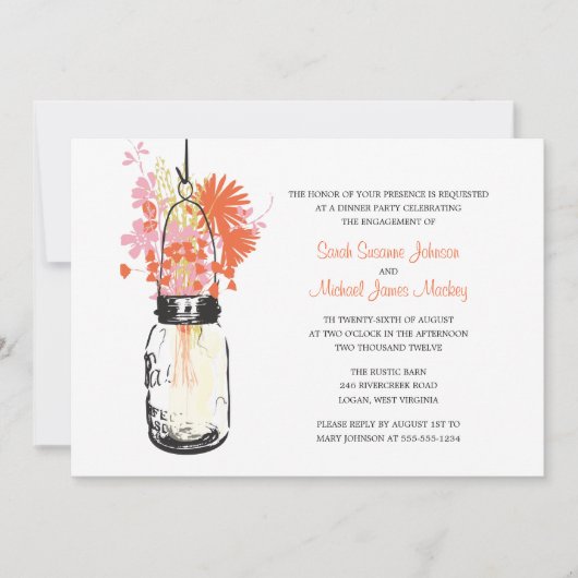 Mason Jar en Wilde Bloemen Trouw Verloving Kaart (Voorkant)
