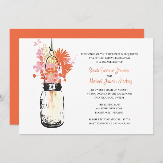 Mason Jar en Wilde Bloemen Trouw Verloving Kaart (Voorkant / Achterkant)