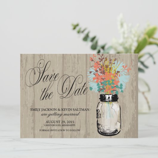 Mason Jar en Wildflower Save the Date (Staand voorkant)