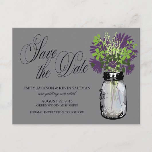 Mason Jar en Wildflower Save the Date Aankondigingskaart (Voorkant)