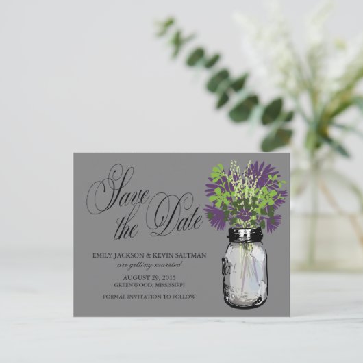 Mason Jar en Wildflower Save the Date Aankondigingskaart (Staand voorkant)