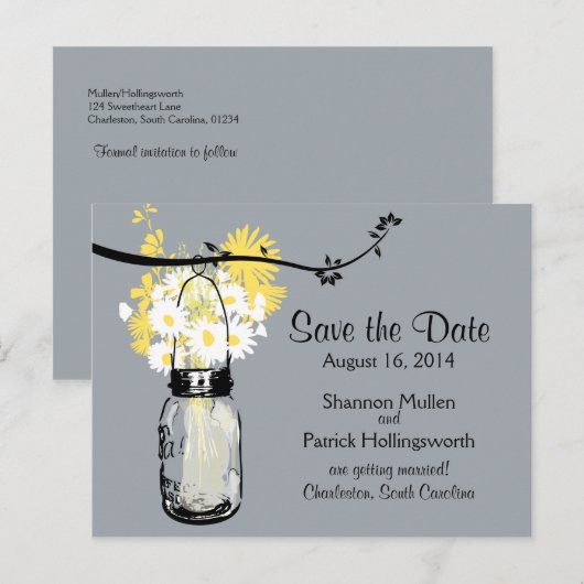 Mason Jar en Wildflower Wedding Invitations Aankondigingskaart (Voorkant / Achterkant)