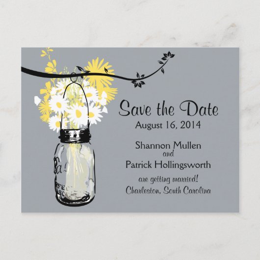 Mason Jar en Wildflower Wedding Invitations Aankondigingskaart (Voorkant)