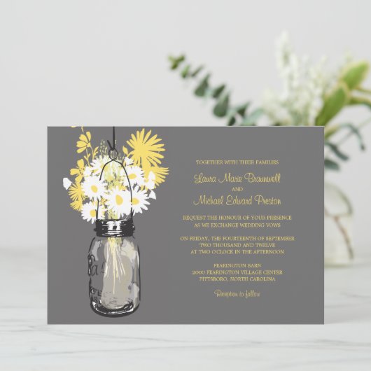 Mason Jar en Wildflower Wedding Invitations Kaart (Staand voorkant)