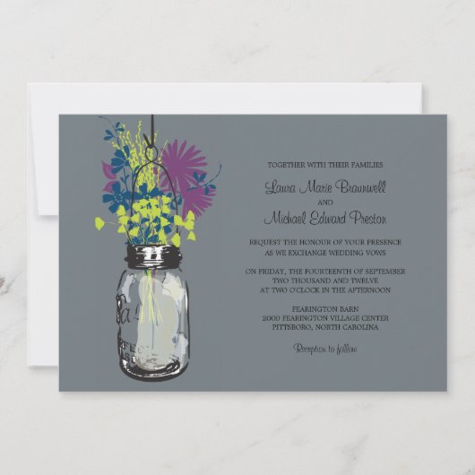 Mason Jar en Wildflower Wedding Invitations Kaart (Voorkant)