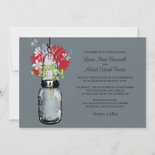 Mason Jar en Wildflower Wedding Invitations Kaart (Voorkant)