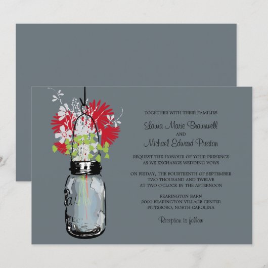 Mason Jar en Wildflower Wedding Invitations Kaart (Voorkant / Achterkant)