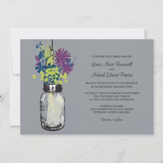 Mason Jar en Wildflower Wedding Invitations Kaart (Voorkant)