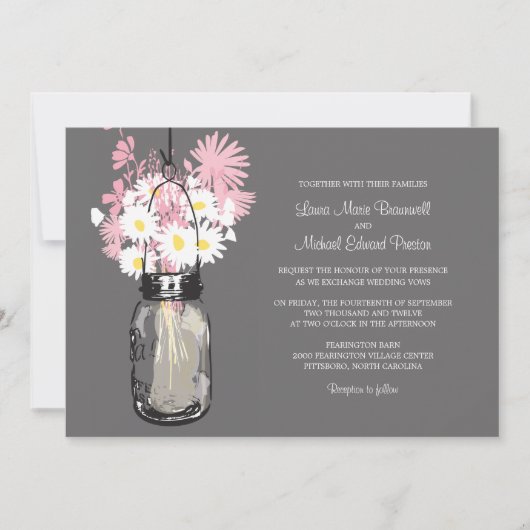 Mason Jar en Wildflower Wedding Invitations Kaart (Voorkant)