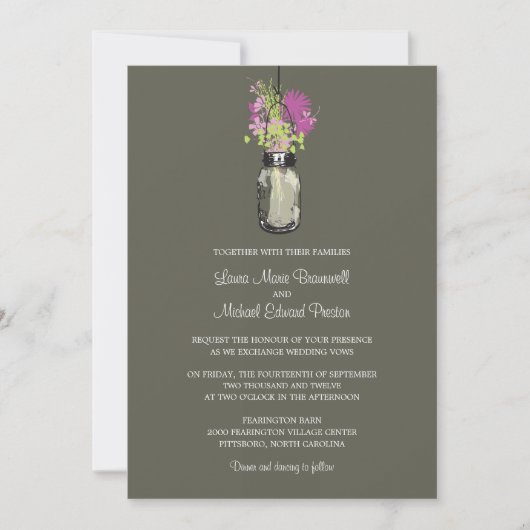 Mason Jar en Wildflower Wedding Invitations Kaart (Voorkant)