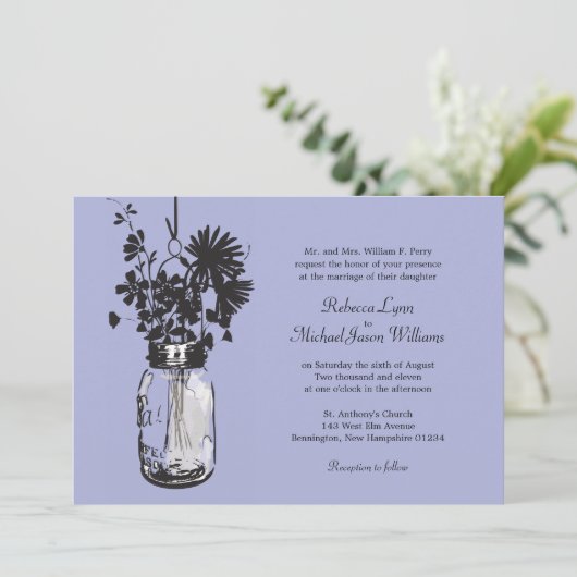 Mason Jar en Wildflower Wedding Invitations Kaart (Staand voorkant)