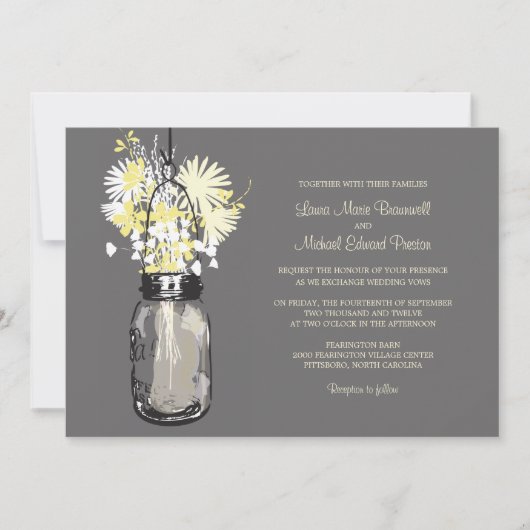 Mason Jar en Wildflower Wedding Invitations Kaart (Voorkant)