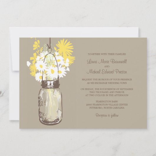 Mason Jar en Wildflower Wedding Invitations Kaart (Voorkant)