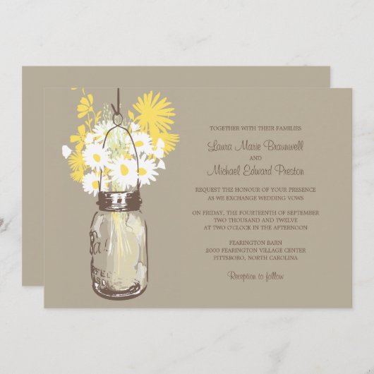 Mason Jar en Wildflower Wedding Invitations Kaart (Voorkant / Achterkant)
