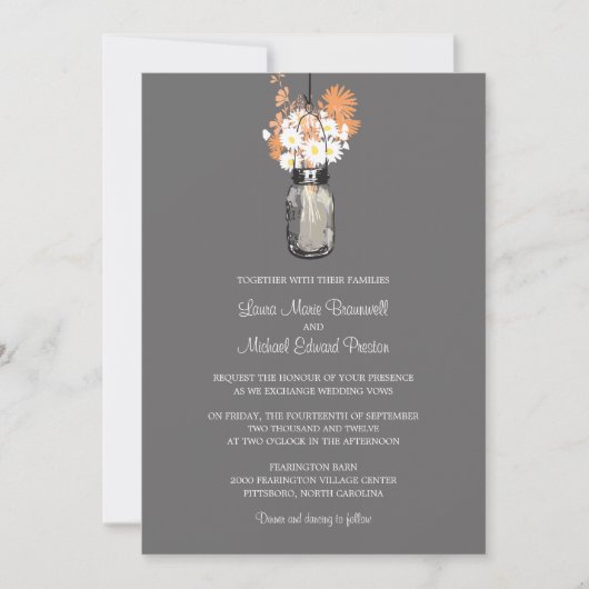 Mason Jar en Wildflower Wedding Invitations Kaart (Voorkant)