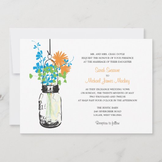 Mason Jar en Wildflower Wedding Invitations Kaart (Voorkant)