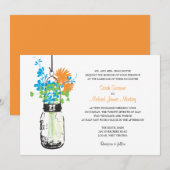 Mason Jar en Wildflower Wedding Invitations Kaart (Voorkant / Achterkant)