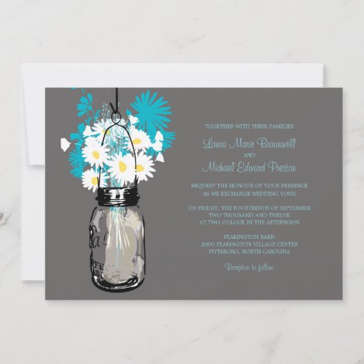 Mason Jar en Wildflower Wedding Invitations Kaart (Voorkant)