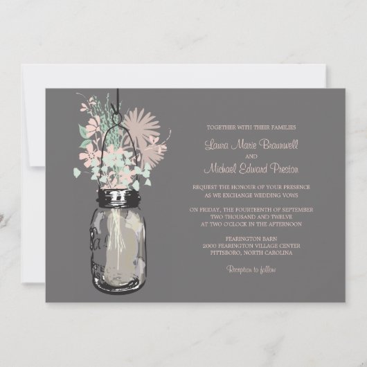 Mason Jar en Wildflower Wedding Invitations Kaart (Voorkant)