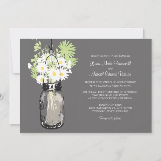 Mason Jar en Wildflower Wedding Invitations Kaart (Voorkant)