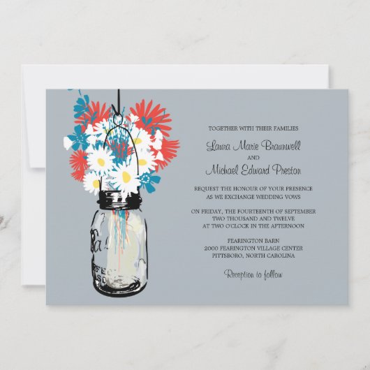Mason Jar en Wildflower Wedding Invitations Kaart (Voorkant)