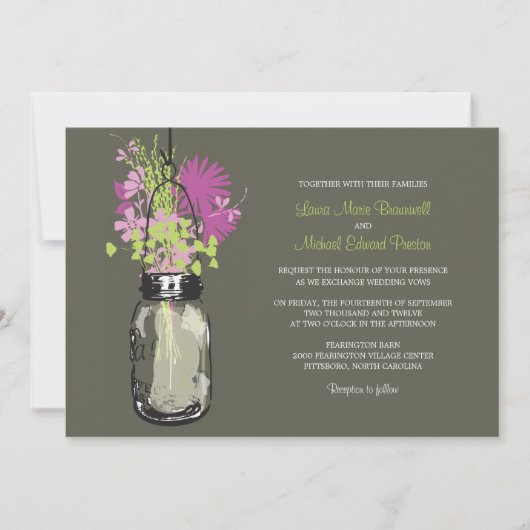 Mason Jar en Wildflower Wedding Invitations Kaart (Voorkant)