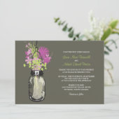 Mason Jar en Wildflower Wedding Invitations Kaart (Staand voorkant)