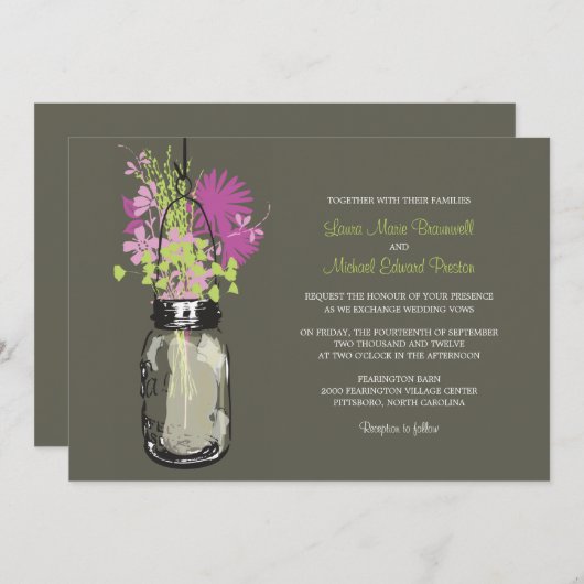 Mason Jar en Wildflower Wedding Invitations Kaart (Voorkant / Achterkant)