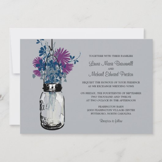 Mason Jar en Wildflower Wedding Invitations Kaart (Voorkant)