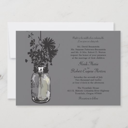 Mason Jar en Wildflower Wedding Invitations Kaart (Voorkant)