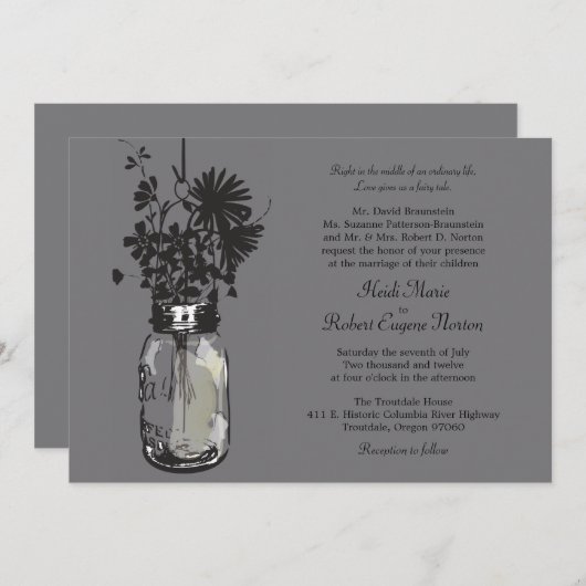 Mason Jar en Wildflower Wedding Invitations Kaart (Voorkant / Achterkant)