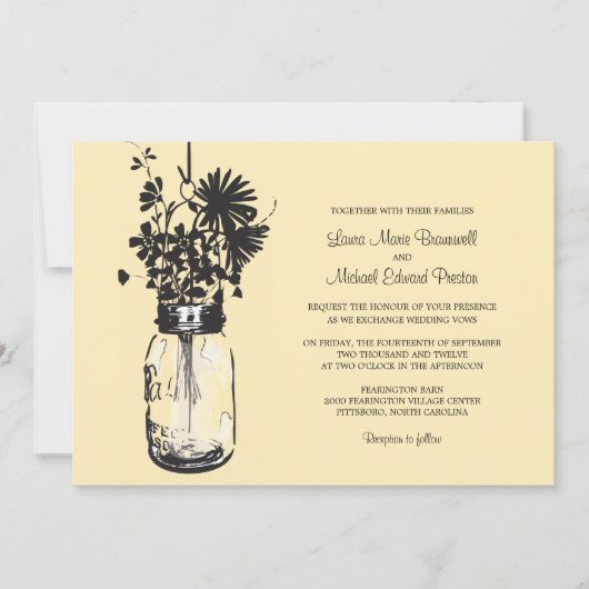 Mason Jar en Wildflower Wedding Invitations Kaart (Voorkant)