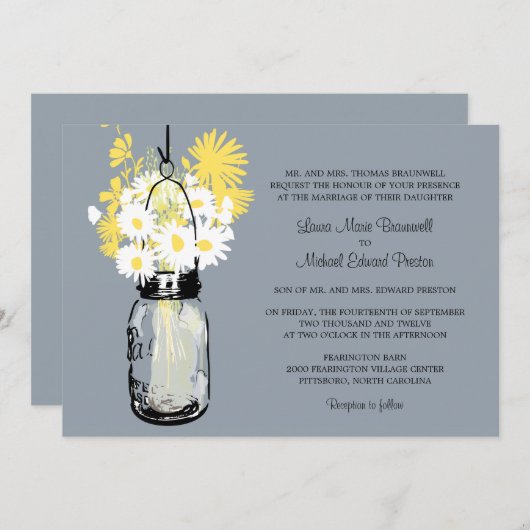Mason Jar en Wildflower Wedding Invitations Kaart (Voorkant / Achterkant)