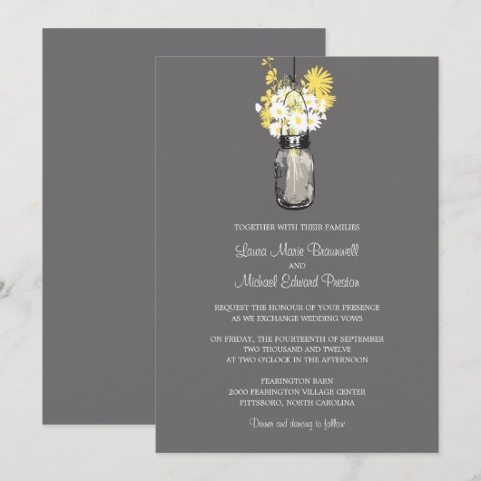 Mason Jar en Wildflower Wedding Invitations Kaart (Voorkant / Achterkant)