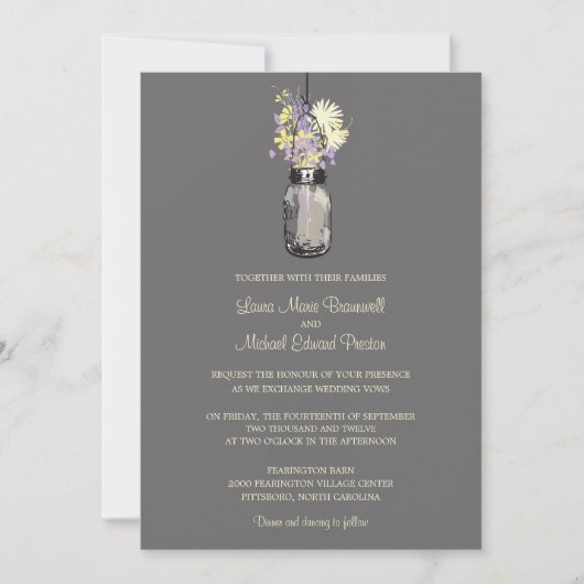 Mason Jar en Wildflower Wedding Invitations Kaart (Voorkant)