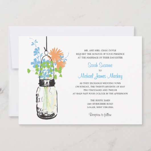 Mason Jar en Wildflower Wedding Invitations Kaart (Voorkant)