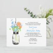 Mason Jar en Wildflower Wedding Invitations Kaart (Staand voorkant)