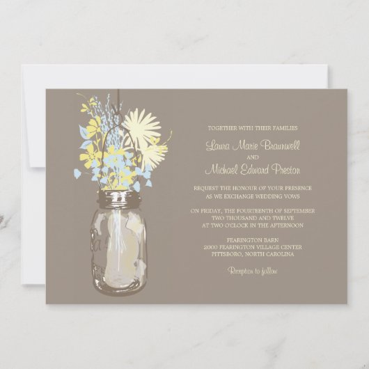 Mason Jar en Wildflower Wedding Invitations Kaart (Voorkant)
