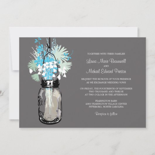 Mason Jar en Wildflower Wedding Invitations Kaart (Voorkant)