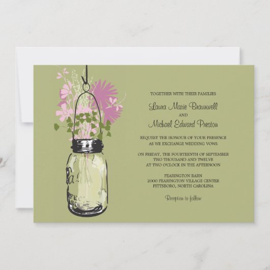 Mason Jar en Wildflower Wedding Invitations Kaart (Voorkant)