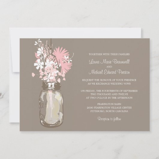Mason Jar en Wildflower Wedding Invitations Kaart (Voorkant)