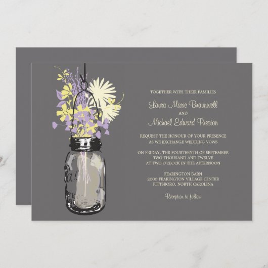 Mason Jar en Wildflower Wedding Invitations Kaart (Voorkant / Achterkant)