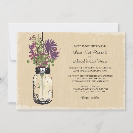  Mason Jar en Wildflower Wedding Kaart (Voorkant)