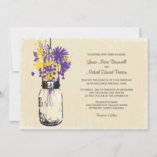 Mason Jar en Wildflower Wedding Kaart (Voorkant)