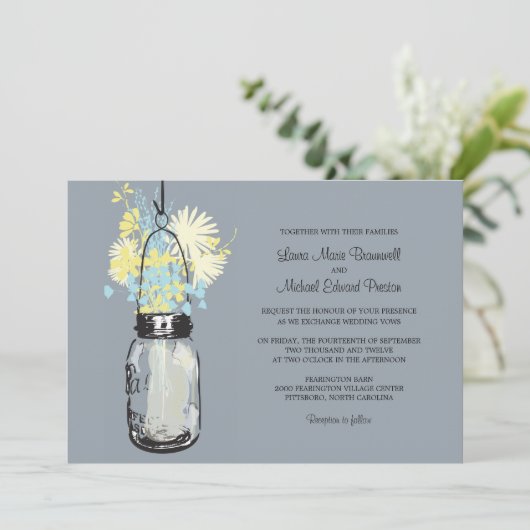  Mason Jar en Wildflower Wedding Kaart (Staand voorkant)