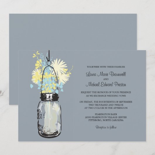 Mason Jar en Wildflower Wedding Kaart (Voorkant / Achterkant)