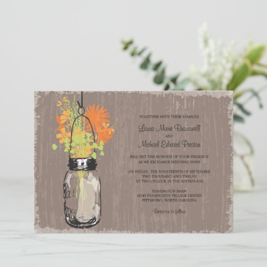 Mason Jar en Wildflower Wedding Kaart (Staand voorkant)