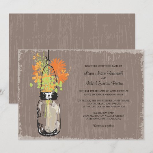 Mason Jar en Wildflower Wedding Kaart (Voorkant / Achterkant)