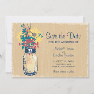  Mason Jar en Wildflower Wedding Save The Date