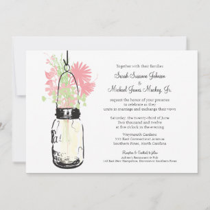 Mason Jar en Wildflowers Bruiloft Kaart